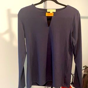 Beautiful navy blouse with gold front plated keyhole